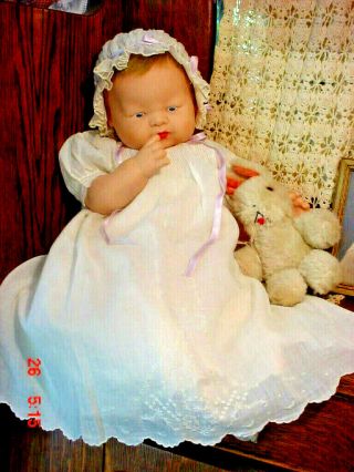 Vtg 1960s 19 " Newborn Realistic Baby Doll Reborn Thumbelina Era Doll Cloth Vinyl