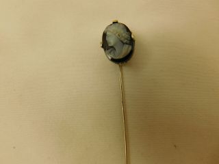 Antique Victorian 14K Filigree White Gold Black Onyx Cameo Stick Pin 2