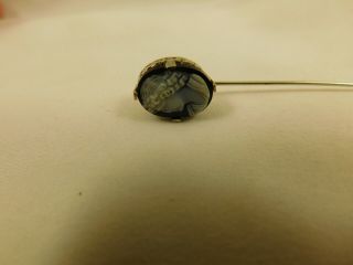 Antique Victorian 14K Filigree White Gold Black Onyx Cameo Stick Pin 4