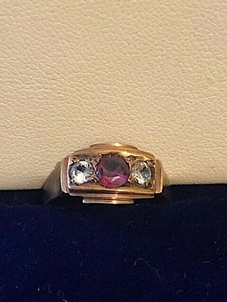 Antique 9ct Rose Gold Ring With Amethyst And White Stones.  Size J.  Lovely Look.