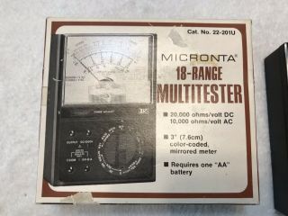Vintage Radio Shack Micronta Multitester 18 - Range,  No.  22 - 201U & 2