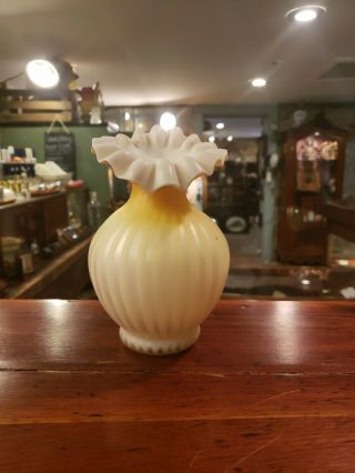 Yellow Victorian Glass Vase Fenton North Woods Satin Glass
