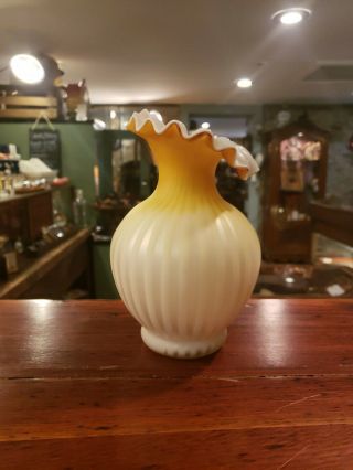 Yellow Victorian Glass Vase Fenton North Woods Satin Glass 2