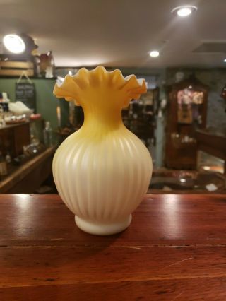 Yellow Victorian Glass Vase Fenton North Woods Satin Glass 3
