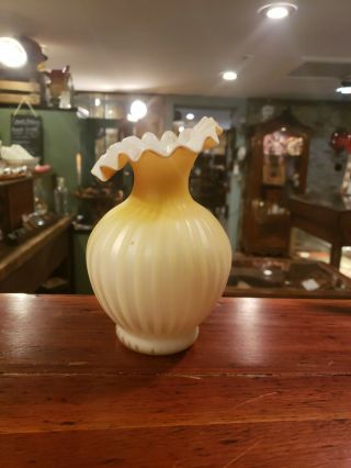 Yellow Victorian Glass Vase Fenton North Woods Satin Glass 4