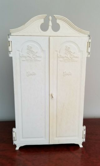 Vintage Mattel Barbie White Clothes Armoire Furniture With Accessories