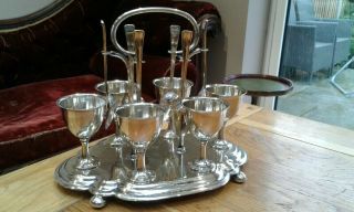Art Deco 6 Silver Plated Egg Cup Epergne With Spoons On Footed Stand Bandb