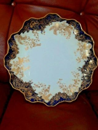 Antique Royal Doulton /burslem Era Cobalt Blue & Gold Scalloped Rim Plate C.  1887