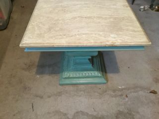 Vintage Custom Made Marble To Side Coffee Table Stand Carved Wood 20x20 Green