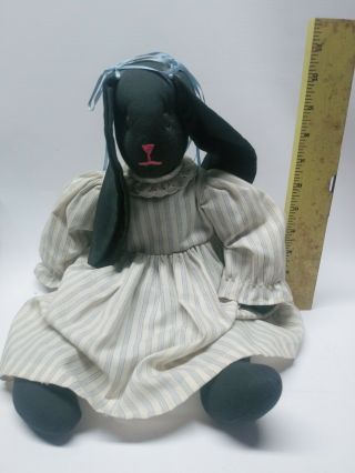 Doll Rag Cloth Vintage Black Floppy Eared Bunny Rabbit Girl 15”