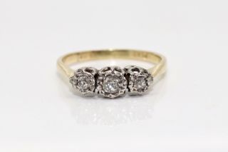A Fine Antique Art Deco 18ct Gold & Platinum 0.  15ct Three Stone Diamond Ring