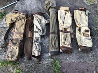 Antique Hickory Golf Bags X5 Circa Some Good Others For Restoration See Desc
