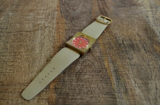 Endura Swiss Wristwatch Ladies Red Face Square Case Mod Retro Vintage