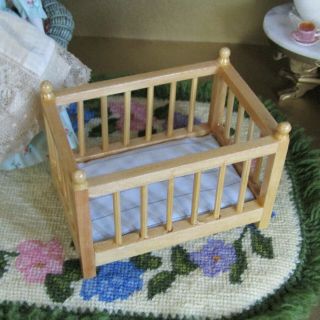 Vintage Dollhouse Baby Doll Crib Bed Miniature Wooden Wood Furniture Nursery