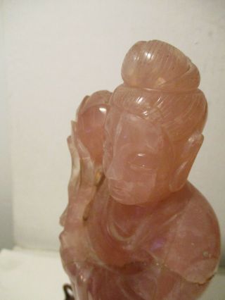 ANTIQUE CHINESE PINK ROSE QUARTZ HAND CARVED STATUE OF WOMAN 7 
