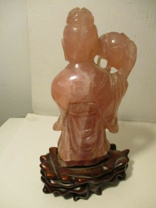 ANTIQUE CHINESE PINK ROSE QUARTZ HAND CARVED STATUE OF WOMAN 7 
