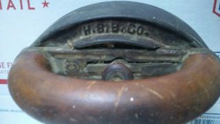 Antique H.  S.  B Chicago Clothes Iron Hsb Co.  Wood Handle
