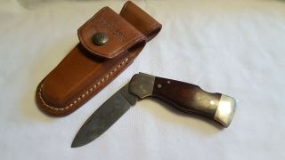 Collectible Western Single Blade Folding Pocket Knife S - 532 With Leather Sheath