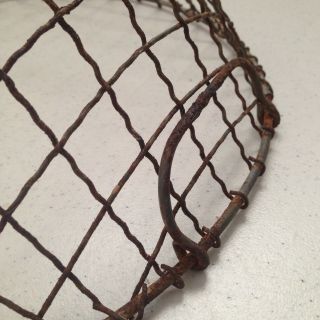 Vintage Rusty Metal Wire Round Basket w/ Handles 5