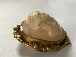 Antique Victorian 1860’s 9 Ct Rolled Gold High Dome Greek Roman Goddess Cameo Br
