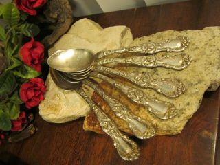 Vintage 1835 R Wallace Silverplate Floral 6 Tea Spoons