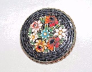 Large Antique Vintage Italian Micro Mosaic Brooch / Pin Round As Found