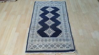 Oriental Prayer Carpet Rug Hand Made Antique Wool Blue Kabach 4ft X 2ft 5