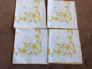 Vintage Napkins White Floral Oche Yellow Orange X 4,  Country Living Traditional