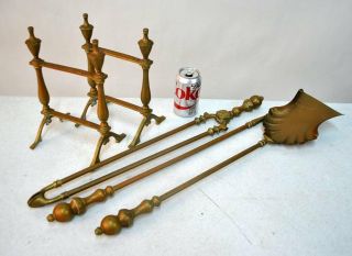 Antique British Bronze Andirons/Stands & Matching 3 Piece Fireplace Tool Set 2
