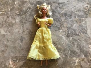 Vintage 1966 Mattel Barbie Doll Toy Figure Yellow Dress Blonde Blue Eyes Taiwan
