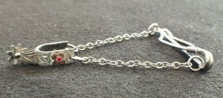 Vintage Silver Tone Spur Tie Clasp With Red Stones On The Spur From 1950 