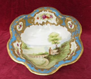 Antique Noritake Hand - Painted Footed Bowl,  Landscape,  Raised Gilding,  Turquoise