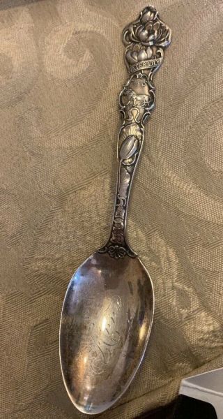 Antique Wallace Sterling Silver July Leo Zodiac Water Lily Teaspoon Anna Engrave