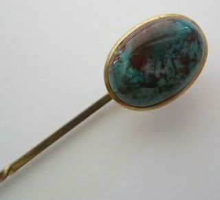 Antique Gold Filled Or Plated Oval Turquoise Gemstone Stick Pin Nr