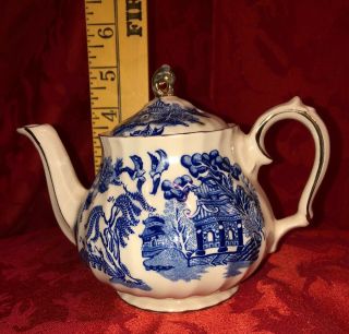 Antique Vintage Sadler Blue Willow Small Teapot,  Gold Trim,  Lovely Old Teapot