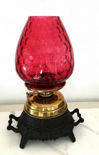 Large Antique Brass And Cranberry Oil Lamp Heater Oil Lamp Sherwood Sun