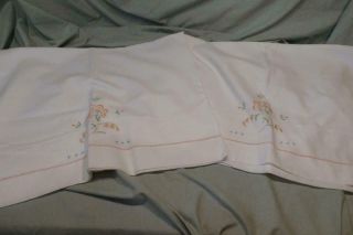 Pair Vintage Embroidered White Linen Pillowcases Embroidered Florals 17.  5 " X 29