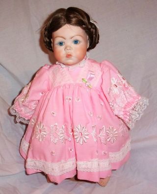 Vintage Baby Millie Porcelain & Cloth Doll W/ Stand Sculptured By Joyce Wolf And