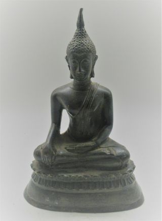 Antique Tibetan Seated Bronze Buddha Figurine 18th - 19th Century
