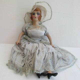 Antique Approx 26 " Boudoir Doll Cloth Body Painted Heels Bed Doll Silk Dress