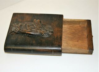 Antique Black Forest Box With Hand Carved Owl Decor Book Shaped Trinket Box 2