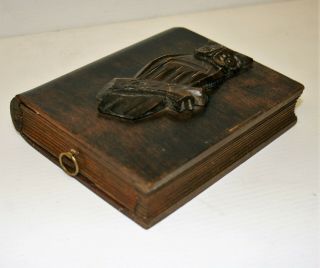 Antique Black Forest Box With Hand Carved Owl Decor Book Shaped Trinket Box 4
