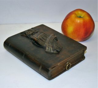Antique Black Forest Box With Hand Carved Owl Decor Book Shaped Trinket Box 5