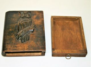 Antique Black Forest Box With Hand Carved Owl Decor Book Shaped Trinket Box 6