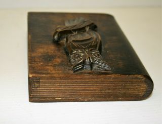 Antique Black Forest Box With Hand Carved Owl Decor Book Shaped Trinket Box 8