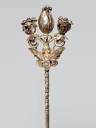 A Fine Qing Dynasty Silver Gilt Hair Pin.  A Butterfly & Lotus Flower & Pods.