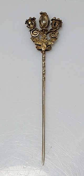 A Fine Qing Dynasty Silver Gilt Hair Pin.  A Butterfly & Lotus Flower & Pods. 2