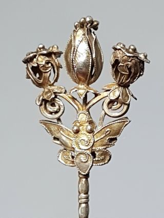 A Fine Qing Dynasty Silver Gilt Hair Pin.  A Butterfly & Lotus Flower & Pods. 3