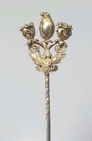A Fine Qing Dynasty Silver Gilt Hair Pin.  A Butterfly & Lotus Flower & Pods. 4