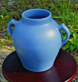 Antique Vintage York Pfaltzgraff Art Deco Pottery Matt Blue Art & Craft Vase 3